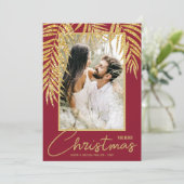 Tropical Palms Kerstfoto Vakantie Kaart (Staand voorkant)