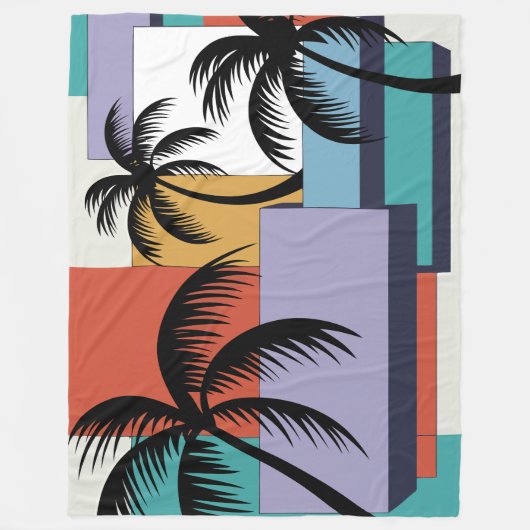 Tropical Palms on Geometric Sunset Background Fleece Deken (Voorkant)