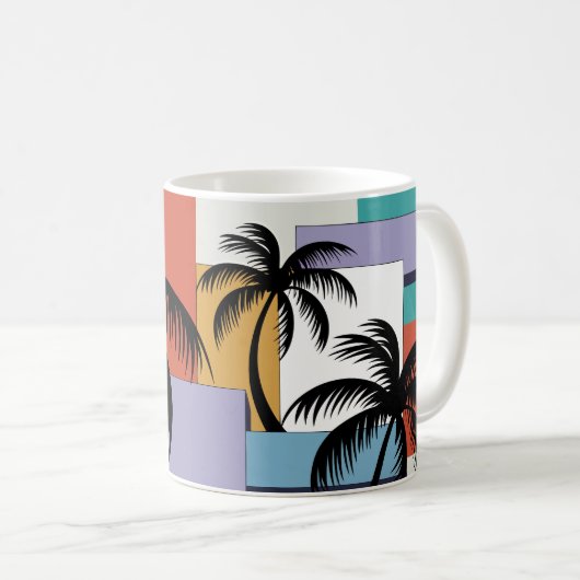 Tropical Palms on Geometric Sunset Background Koffiemok (Voorkant rechts)