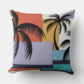 Tropical Palms on Geometric Sunset Background Kussen