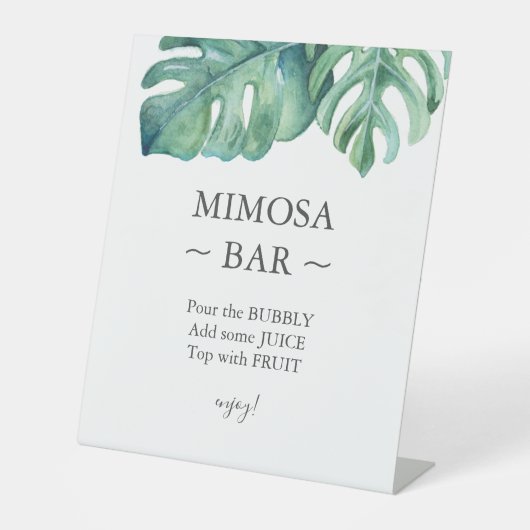 Tropical Palms Vrijgezellenfeest Mimosa Bar Teken Reclamebord Met Voetstuk (Voorkant)