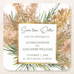 Tropical Pampas Grass Wedding Save the Date Kartonnen Onderzetters