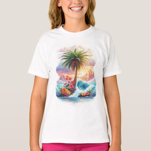 Tropical Paradise at Sunset t shirten design T-shirt (Voorkant)