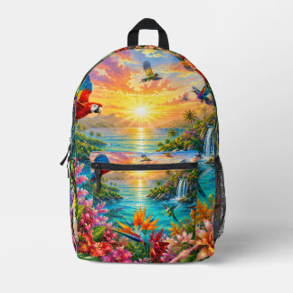 Tropical Paradise Birds & Hibiscus Floral Backpack Bedrukte Rugzak
