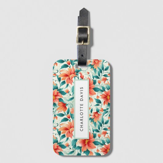 Tropical Paradise Bloemenprint Zwart Script Bagagelabel (Voorkant (verticaal))
