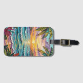 Tropical Paradise | Coastal Beach Scene Impasto Bagagelabel (Voorkant (horizontaal))