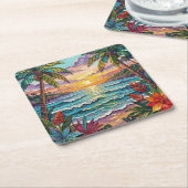 Tropical Paradise | Coastal Beach Scene Impasto Kartonnen Onderzetters (Schuin)