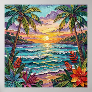 Tropical Paradise | Coastal Beach Scene Impasto Poster