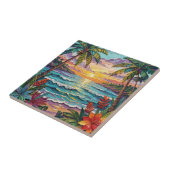 Tropical Paradise | Coastal Beach Scene Impasto Tegeltje (Zijkant)