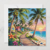 Tropical  Paradise Coastal Seaside Cottage Blank Kaart (Voorkant)