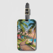 Tropical Paradise Coastal Seaside Cottage Ocean  Bagagelabel (Voorkant (verticaal))