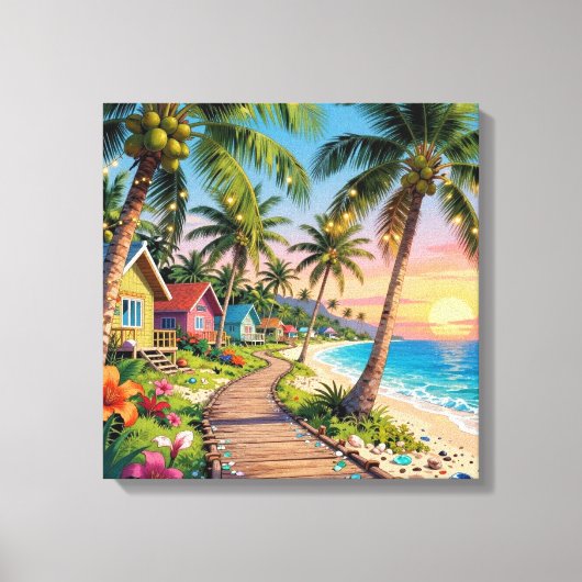 Tropical Paradise Coastal Seaside Cottage Ocean  Canvas Afdruk (Voorkant)