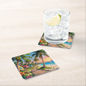 Tropical Paradise Coastal Seaside Cottage Ocean Kartonnen Onderzetters (Insitu)