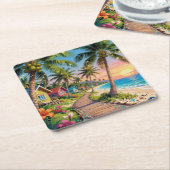 Tropical Paradise Coastal Seaside Cottage Ocean Kartonnen Onderzetters (Schuin)