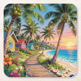 Tropical Paradise Coastal Seaside Cottage Ocean  Kartonnen Onderzetters