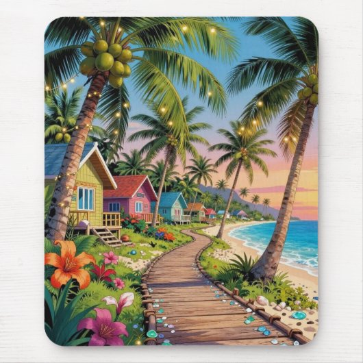 Tropical Paradise Coastal Seaside Cottage Ocean  Muismat (Voorkant)