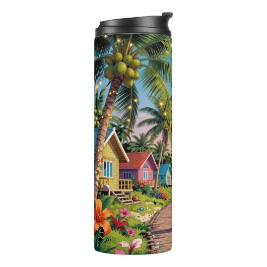 Tropical Paradise Coastal Seaside Cottage Ocean  Thermosbeker (Gedraaid links)