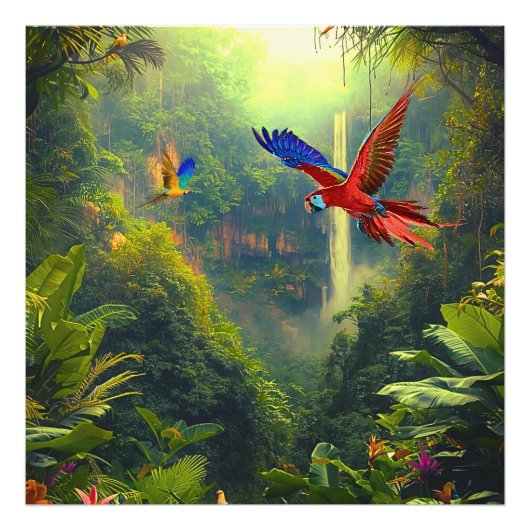 Tropical Paradise – Colorful Macaw Jungle Canvas A Foto Afdruk (Voorkant)