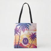 Tropical Paradise Cool Digital Art Monogram Tote Bag (Voorkant)