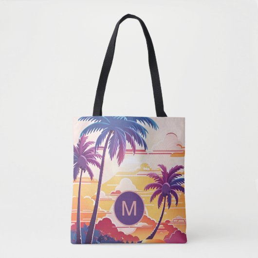 Tropical Paradise Cool Digital Art Monogram Tote Bag (Voorkant)