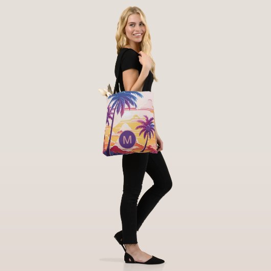 Tropical Paradise Cool Digital Art Monogram Tote Bag (Op model)