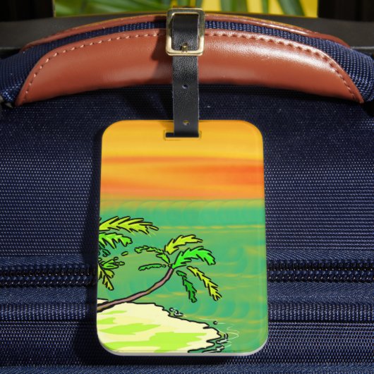 Tropical Paradise Desert Island Oranje zonsonderga Bagagelabel (Voorkant Insitu 2)
