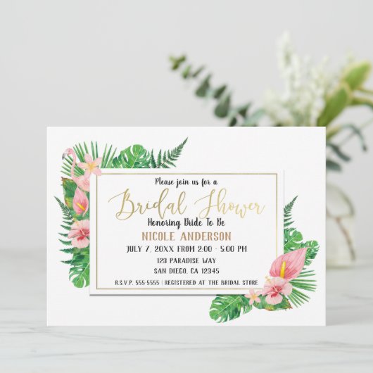 Tropical Paradise Flamingo verlaat Vrijgezellenfee Kaart (Staand voorkant)