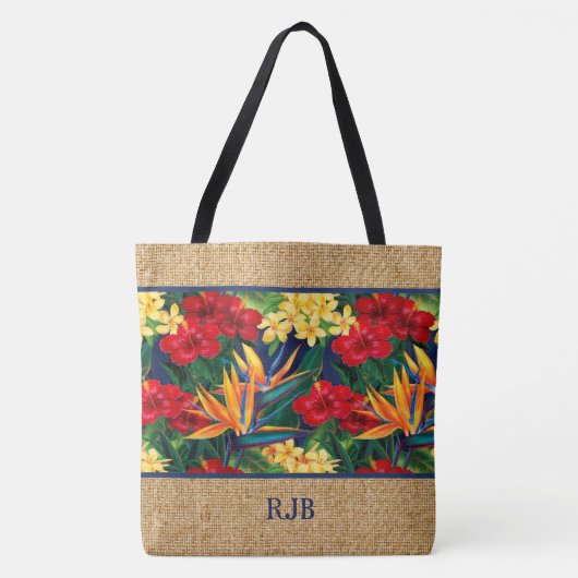 Tropical Paradise Hawaiian Monogram Beach Bag Tote Bag (Voorkant)