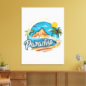 Tropical Paradise Island Logo Art Canvas Afdruk (Insitu (Woonkamer))