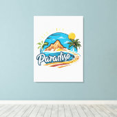 Tropical Paradise Island Logo Art Canvas Afdruk (Insitu (Houten vloer))