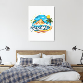 Tropical Paradise Island Logo Art Canvas Afdruk