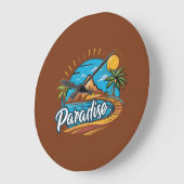 Tropical Paradise Island Logo Art Grote Klok (Hoek)