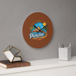 Tropical Paradise Island Logo Art Grote Klok