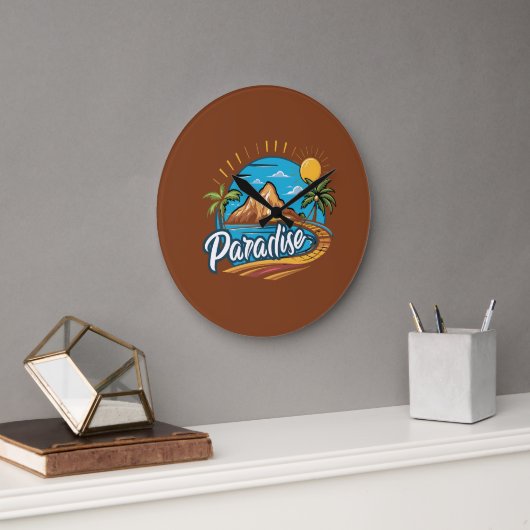 Tropical Paradise Island Logo Art Grote Klok (Kantoor)