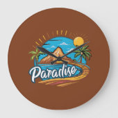 Tropical Paradise Island Logo Art Grote Klok (Voorkant)