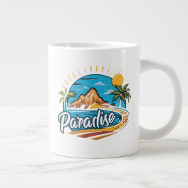 Tropical Paradise Island Logo Art Grote Koffiekop