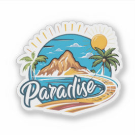 Tropical Paradise Island Logo Art Sticker