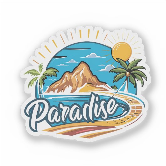 Tropical Paradise Island Logo Art Sticker (Voorkant)