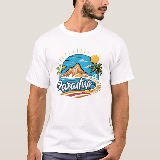 Tropical Paradise Island Logo Art T-shirt (Voorkant)