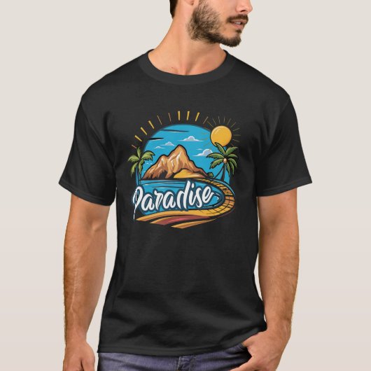 Tropical Paradise Island Logo Art T-shirt (Voorkant)