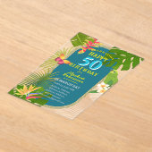 Tropical Paradise Jaarlijkse Verjaardag Blauwgroen Acryl Uitnodigingen (Laagn)