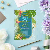 Tropical Paradise Jaarlijkse Verjaardag Blauwgroen Acryl Uitnodigingen (Insitu (Huwelijk))