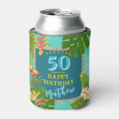 Tropical Paradise Jaarlijkse Verjaardag Blauwgroen Blikjeskoeler (Blikje Voorkant)