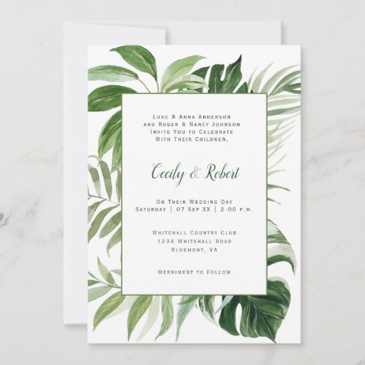 Tropical Paradise Lush Botanicals Bruiloft | Kaart (Voorkant)