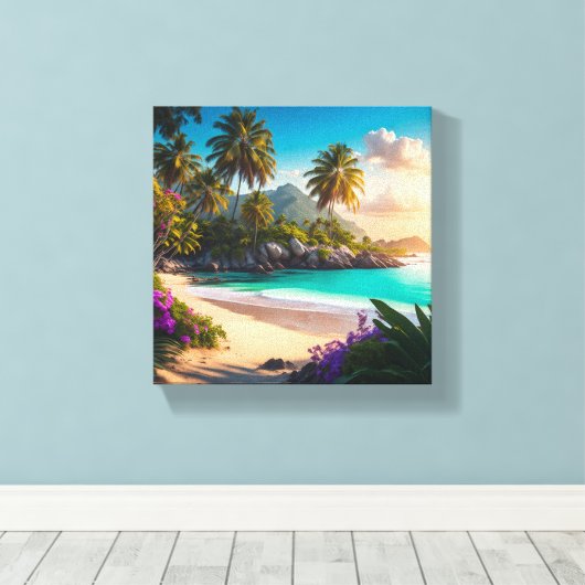Tropical Paradise Ocean Uitzicht Canvas Afdruk (Insitu (Houten vloer))