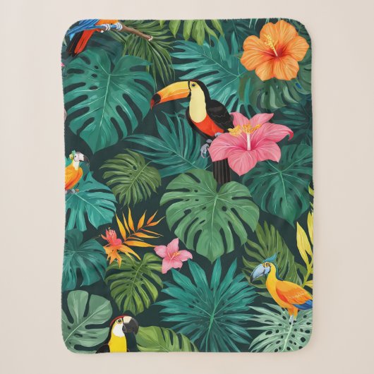Tropical Paradise Oerwoud Pattern Sherpa Deken (Voorkant)
