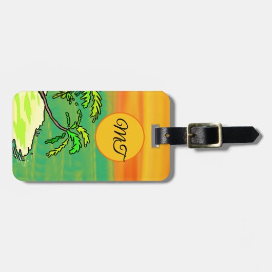 Tropical Paradise Orange Sunset Personalized Bagagelabel (Voorkant horizontaal)