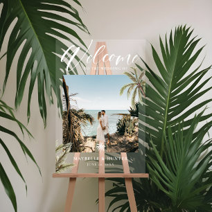 Tropical Paradise Palm Trees Trouwfoto Welkom Acryl Bord