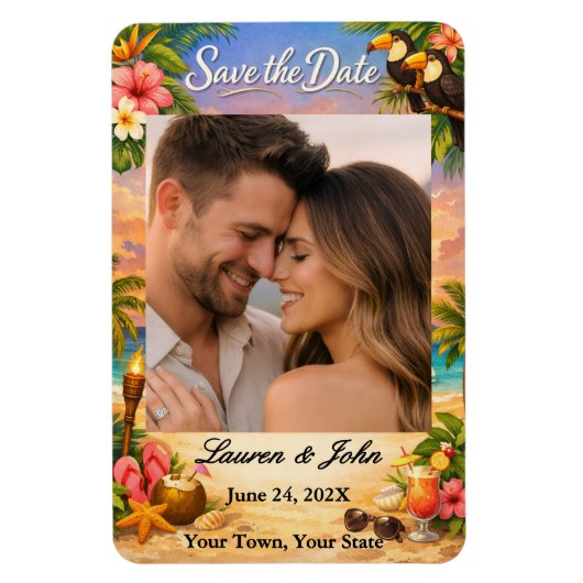 Tropical Paradise Photo Save Date Wedding Magnet Magneet (Verticaal)