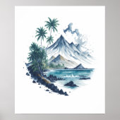 Tropical Paradise waterverf schilderij Poster (Voorkant)